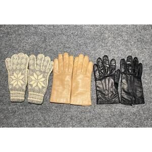 Lot of 3 VTG Women’s Wool & Leather Gloves- 6 1/2